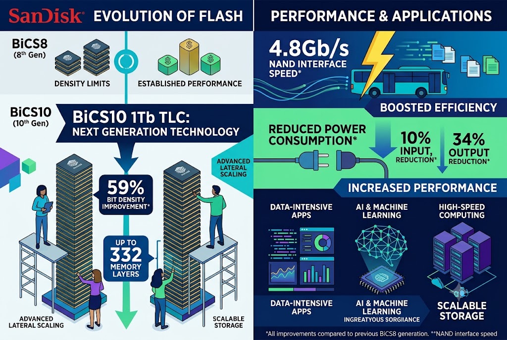 SanDisk Pushes the Boundaries of Flash Memory with High-Efficiency 332-Layer BiCS10 TLC