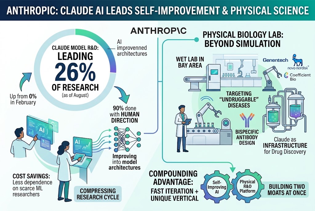 Anthropic’s Claude AI leading 26% of model R&D and expanding into physical biology lab work for drug discovery