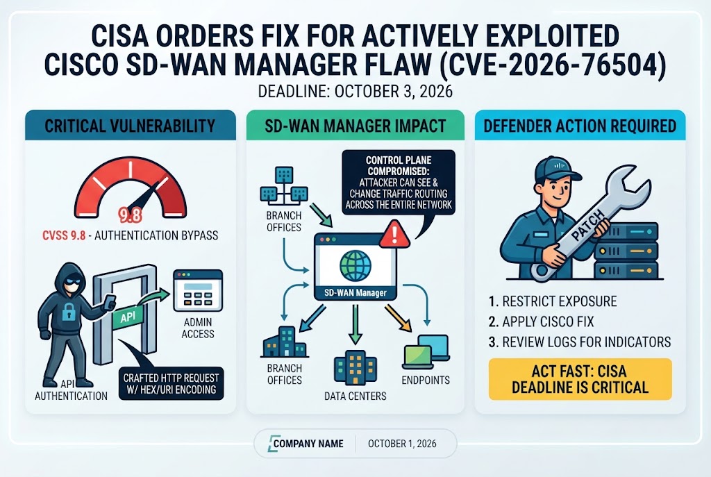 CISA Orders Fix for Actively Exploited Cisco SD-WAN Manager Flaw