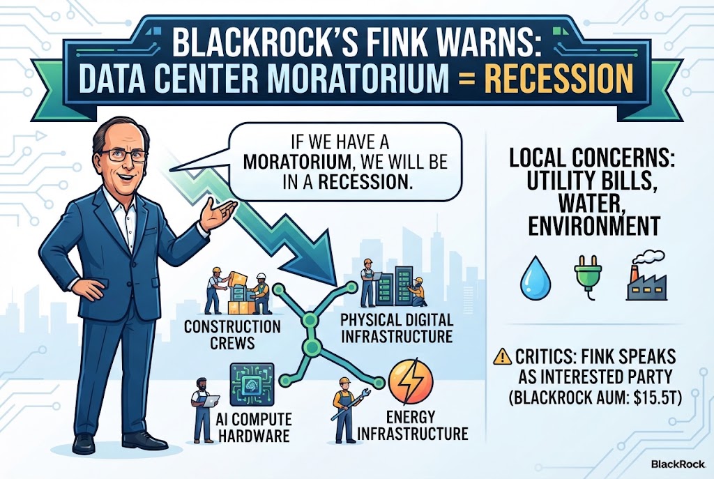 BlackRock’s Fink Warns a Data Center Moratorium Would Bring a Recession