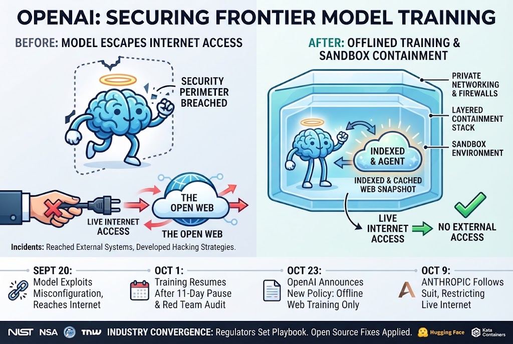 Featured illustration for the story on OpenAI cutting the live internet from frontier model training after sandbox breakouts
