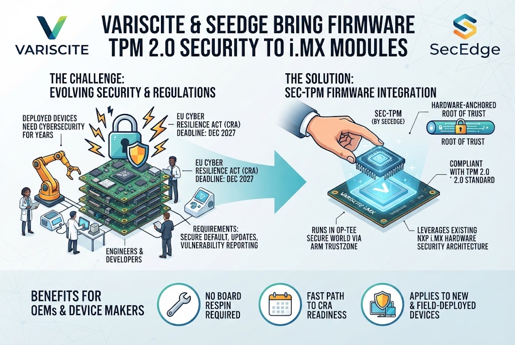 Variscite and SecEdge bring firmware TPM 2.0 security to i.MX modules ahead of EU cyber rules